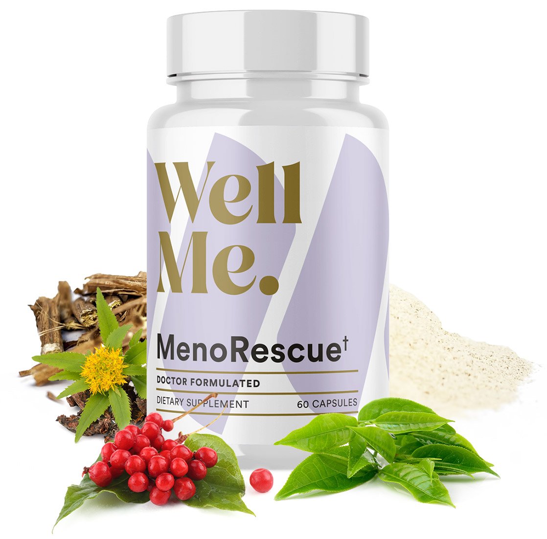 MenoRescue single bottles with ingredients